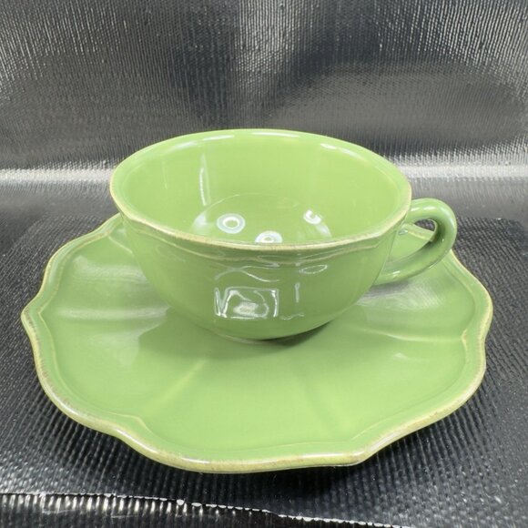 Pierre Deux Green Teacup And Saucer Set Ceramic Made In Portugal Cup Plate Set - Picture 13 of 16